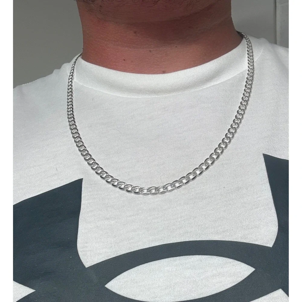 cuban necklace chain silver filled stamped 24 inch 5mm lobster clasp